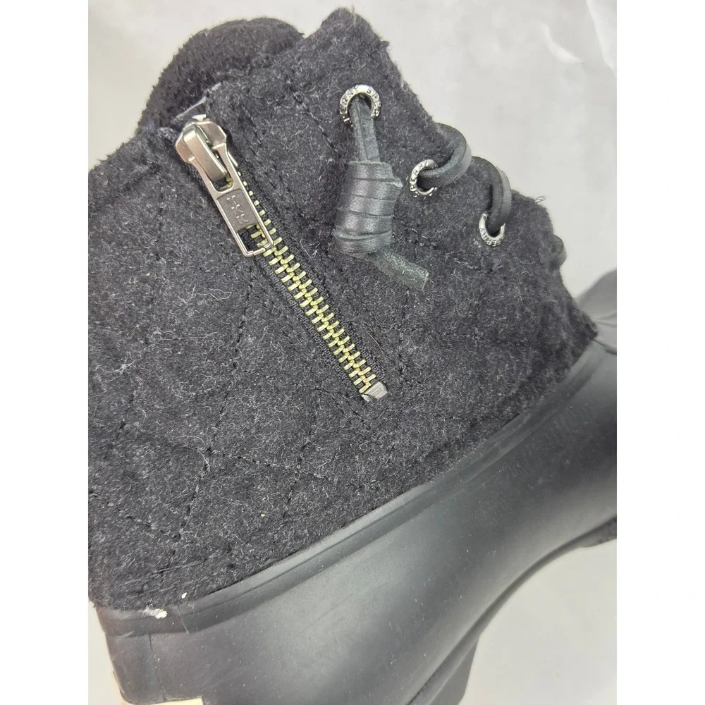 Sperry Saltwater Quilted Wool Duck Boots Black Womens 8.5 Rain Casual Monochrom